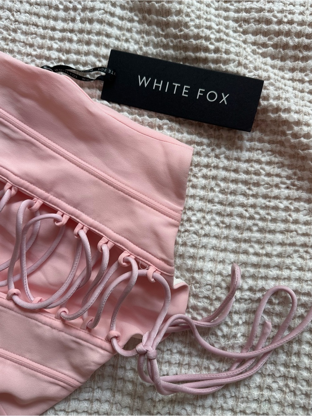Women's Baby Pink Lace-Up Corset Crop Top by White Fox - Picture 5 of 6